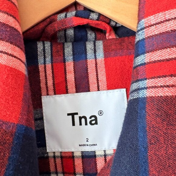 Aritzia Tna Coaches Jacket Oversized Down Filled Flannel Puffer Jacket Red Plaid - Picture 9 of 10